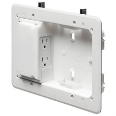 an electrical outlet box with two outlets and one outlet in the wall, on a white background