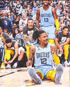 the grizzles are sitting on the court with their feet in the air