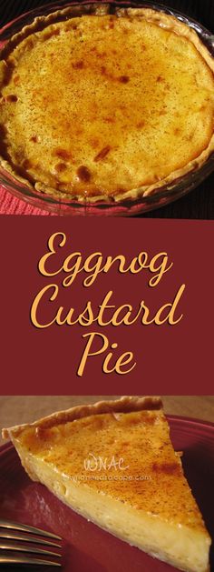 eggnog custard pie on a red plate