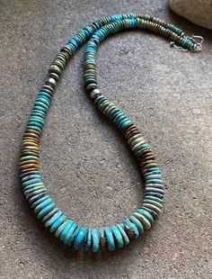 Long Sterling Silver Graduated Blue Green Turquoise Bead Necklace. 32 inchBest Offers Accepted! Single Strand Round Turquoise Necklace, Turquoise Single Strand Round Necklace, Turquoise Single Strand Necklace, Turquoise Necklace With Oval Beads And Single Strand, Beaded Round Turquoise Necklace, Turquoise Round Beaded Necklaces, Hand-strung Turquoise Necklace With Round Beads, Blue Turquoise Necklace With Large Round Beads, Southwestern Round Blue Turquoise Necklace