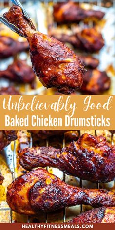 barbecued chicken drumsticks with text overlay