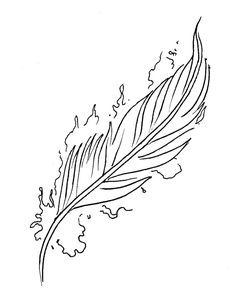 a black and white drawing of a feather