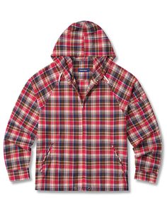 It is a hooded jacket in Madras plaid pattern for summer. The jacket features design details of sailing jackets, which are snap closure on the neck, mini pocket on the sleeve, and small ring on the hem. It is a wearable jacket that goes with any outfits.- Zip closure- Side pockets- Patch pocket on sleeve- Hood with drawstrings- Raglan sleeves Casual Travel Hooded Jacket With Adjustable Hood, Casual Hooded Jacket With Double-lined Hood For Travel, Casual Hooded Jacket With Detachable Hood For Travel, Madras Plaid, Small Ring, Small Rings, Casual Coat, Casual Jacket, Bahamas