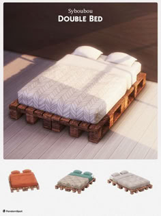 the bed is made out of wooden pallets