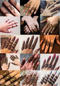 many different images of henna designs on hands and feet, all in different styles