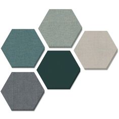 six hexagons with different colors on them, all in various sizes and shapes