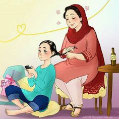 Mother Daughter Art, Mother Daughter Pictures, Childhood Memories Art, Love Cartoon Couple, Anime Muslim, Girly Drawings, Cute Cartoon Pictures, Girly Art Illustrations