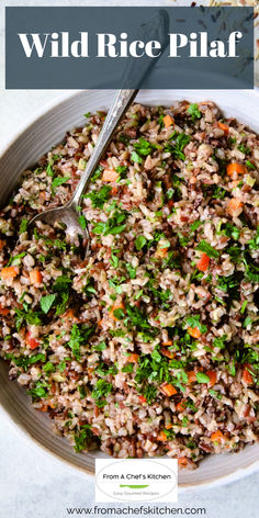 Wild Rice Pilaf in round white bowl with serving spoon. Wild Rice Pilaf, Rice Pilaf Recipe, Rice Side Dish Recipes, Pilaf Recipes, Rice Side, Rice Side Dishes, Rice Pilaf