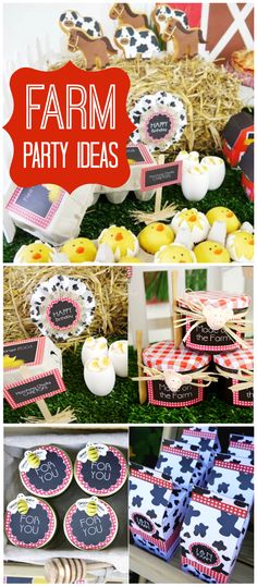 farm party ideas including cupcakes, cookies and desserts