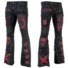 Affliction Clothing Women, Skull Jeans, Affliction Clothing, Custom Pants, Punk Clothes, Skull Clothing, Custom Denim