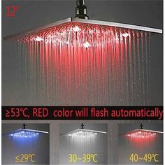 the shower head has red and blue lights on it, which are also available in different colors