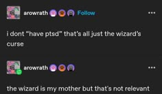 two tweets with the same caption on them, one is saying i don't have pot that's just the wizard's curse