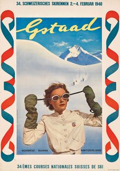 an advertisement for the ski resort gortaad, with a man in white jacket and sunglasses