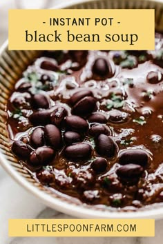 instant pot black bean soup in a bowl with text overlay that reads instant pot black bean soup