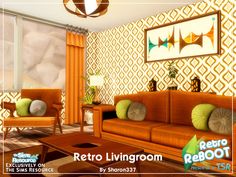 the retro living room is clean and ready to be used as a backdrop for an advertisement