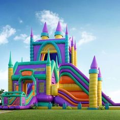 an inflatable castle with slide and blow up