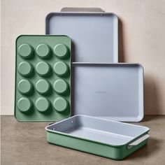 three pans with different shapes and sizes