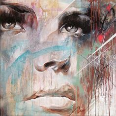 an abstract painting of a woman's face