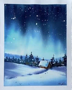 Watercolour Painting Landscape, Landscape Winter, Watercolor Painting Ideas, Wall Art Decor Prints, Watercolour Landscape, Watercolor Landscapes, Watercolor Tutorials