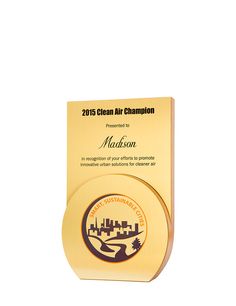 the award plaque for the 2013 clean air champion is displayed on a white background in this image