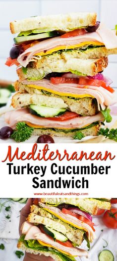 turkey cucumber sandwich stacked on top of each other