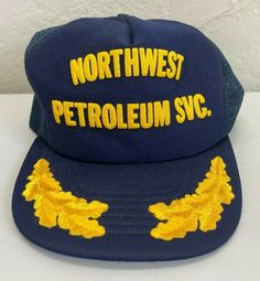 Northwest Petroleum Svc Vintage Hat You are bidding on a lightly pre-owned hat. Some light signs of wear, no major damage, rips, tears, holes, etc. Please see photos for details. If you have any questions please feel free to e-mail. I have several other similar auctions running as well as items so please check them out, of course I do combine shipping charges. Shipping charges are for U.S. Domestic, international shipping is available as well. All items must be paid for within 2 days. Shipping i Embroidered Cap, Embroidered Caps, Vintage Hat, Hats Vintage, North West, Trucker Hat, Captain Hat, Made In Usa, Navy