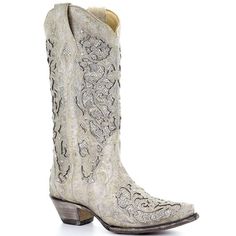 CORRAL BOOTS Boots Corral Women's White Leather Glitter Inlay Cowgirl Boots A3322 Embroidery Boots, Wedding Boots, Corral Boots, Spring Boots, Pointed Heels, Knee High Leather Boots, Cow Boy, Western Cowboy Boots, Mid Calf Boots