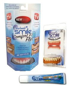 Bywabee' 100% Original High Quality Fast Shipping Instant Smile Comfort Fit Flex Teeth Uppers and Lowers w/ Denture Cream Fast Shipping! Bywabee Our eBay Store Contact Us Add to Favorite Sellers Instant Smile Comfort Fit Flex Teeth Uppers and Lowers w/ Denture Cream Product Details Outlined on the foldout (included in package) are personal fitting instructions. They are easy to follow and take only a few minutes using hot water and can be done in the privacy of your home This product is NOT a pa Teeth Covers, Temporary Tooth, Veneers Teeth, Partial Dentures, Teeth Whitening System, Tooth Replacement, Smile Teeth, Smile Makeover, Smile Design