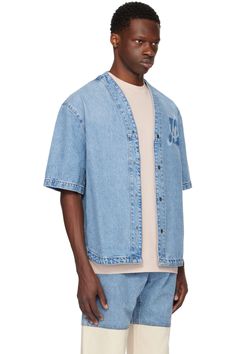 Blue Coach Denim Shirt by Axel Arigato on Sale Casual Denim Top With Snap Buttons For Summer, Light Wash Button-up Top For Streetwear, Relaxed Fit Denim Button-up Top For Streetwear, Relaxed Fit Button-up Denim Top For Streetwear, Summer Medium Wash Shirt With Snap Buttons, Summer Denim Blue Tops With Snap Buttons, Washed Blue Button-up Top For Streetwear, Button-up Washed Tops For Streetwear, Light Wash Relaxed Fit Denim Top For Streetwear