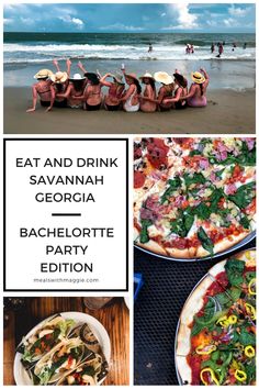 the cover of eat and drink savannah, georgia bachelor party edition with pictures of pizzas