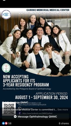 a group of people in white lab coats posing for a photo with the words now accepting applicants for it's 3 - year residency program