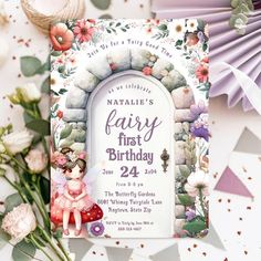 a fairy birthday party with flowers and paper fans