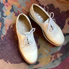 Cute Oxford Style, Round Toe, Platforms. Feels Like A Sneaker, Looks Like A Shoe. Creamy-White Color. Size 36/6. Runs True To Size. Nwot Paris Shoes, Oxford Style, Platform Sneakers, Creamy White, Cream White, White Color, Oxford, Size 6, Women Shoes