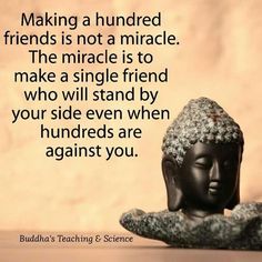 a buddha statue with the words making a hundred friends is not a mirage, the miracle is to make a single friend who will stand by your side even when hundreds are against you