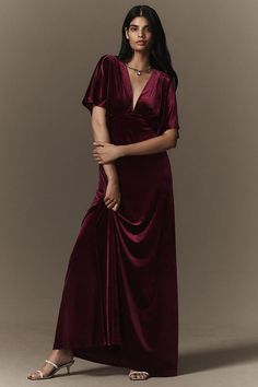 BHLDN Amelia Deep-V Stretch Velvet Maxi Dress Christmas Party Attire, Unique Maxi Dresses, Black Tie Wedding Guest Dress, Chic Maxi Dresses, Velvet Maxi Dress, Velvet Maxi, Black Tie Dress, Autumn 2024, Maxi Dress Green