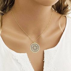 "BIG circle necklace with Filigree Gold medallion | gold rosette necklace | Large dainty Pendant | Boho Jewelry for women| elegant necklace ♡ DESCRIPTION Very elegant, eye catchin necklace with stunning filigree, cut-out round geometric disc hanging on a cute satelite chain . Available as earrings and in sterling silver 925. ♡ DETAILS Disc: 1.18\"\" (3 cm) length : 45 or 50 cm- 17.71\" or 19.68\" Material: 24k gold plated 925 Sterling Silver The jewelry is made entirely of 925 sterling silver or Elegant Round Pendant Coin Necklace, Elegant Medallion Necklace With Coin Pendant, Dainty Necklaces With Coin Pendant, Elegant Circular Coin Pendant Charm Necklace, Gold-plated Medallion Necklace With Clavicle Chain, Gold Plated Medallion Necklace With Clavicle Chain, Elegant Medallion Coin Necklace With Clavicle Chain, Gold Plated Round Pendant Coin Necklace, Elegant Gold Medallion Necklace With Flower Pendant