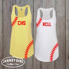 "Personalize your own tank top with baseball stitching with your favorite player's number! Our custom baseball laces tank top can be customized with any number, baseball team name, or whatever custom text you choose. Choose from baseball (white), softball (pale yellow), or create your own baseball lace tank to match your baseball or softball team colors. The perfect tank top for a baseball mom outfit, baseball girlfriend tank, or baseball sister tank top. Enter your personalization under \"Add y Team Spirit Racerback Tank Top For Sports Events, Racerback Tank Top For Sports Events, Team Spirit White Sleeveless Tank Top, White Sleeveless Tank Top For Team Spirit, White Team Spirit Tank Top For Sports, Customizable Tops For Baseball Season Team Events, White Sporty Tank Top For Game Day, White Racerback Tank Top For Sports Events, White Cotton Tank Top For Game Day