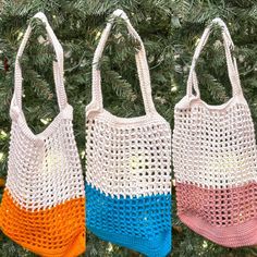 Handmade, 100% cotton crocheted Beach Bags! Perfect for hauling your towel and essentials to the beach, lake, water park, or ANYWHERE! Also a great tote for a day at the local farmers market! Casual Granny Square Beach Bag For Vacation, Crochet Beach Bag For Summer Market, Crochet Cotton Bag For Beach, Summer Crochet Beach Bag For Market, Cotton Crochet Bag For Beach, Cotton Crochet Bag For The Beach, Cotton Crochet Beach Bag, Crochet Cotton Beach Bag, Summer Cotton Crochet Bag For Vacation