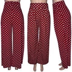 Red Polka Dot Wide Leg Bell-bottomed Pants Non-stretch Polka Dot Summer Bottoms, Polka Dot Wide Leg Bottoms With Pockets, Polka Dot Summer Bottoms With Pockets, Polka Dot Wide Leg Pants With Elastic Waistband, Polka Dot Wide-leg Pants With Elastic Waistband, Casual Wide Leg Polka Dot Pants, High Waist Polka Dot Bottoms With Elastic Waistband, Polka Dot High Waist Bottoms With Elastic Waistband, Casual Polka Dot Wide Leg Pants