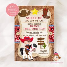 this is an image of a birthday card for a cowboy themed child's party