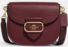 CE566 Coach Morgan Leather Saddle Bag - Gold/Black Cherry Multi NWT. Classic Saddle Bag With Gold-tone Hardware For Shopping, Evening Saddle Satchel Bag With Branded Hardware, Chic Travel Saddle Bag With Branded Hardware, Formal Bags With Branded Hardware For Fall, Classic Coach Saddle Bag With Removable Pouch, Coach Satchel For Formal Use In Fall, Coach Leather Saddle Bag With Detachable Strap, Classic Saddle Shoulder Bag With Branded Hardware, Classic Shoulder Saddle Bag With Branded Hardware