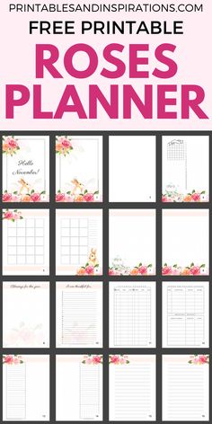 the free printable rose planner is shown in pink