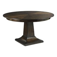 a round wooden table with two pedestals on each side and one end at the base