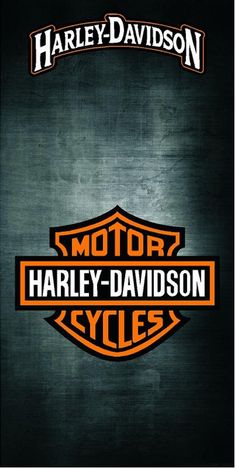 the harley davidson logo is shown on a black background with an orange and white stripe