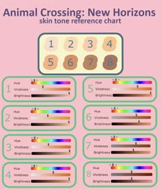 an animal crossing new horizon chart with numbers and colors on the top, below it