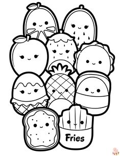 a bunch of fruit and vegetables coloring pages