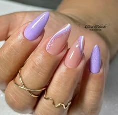 Almond Gel Nails, Purple Acrylic Nails, Lilac Nails, Tie Dye Nails, Lavender Nails, Formal Nails, Classy Acrylic Nails, Almond Acrylic Nails, Oval Nails