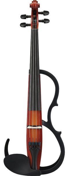 an orange violin on a black stand