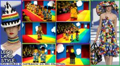 a collage of photos with people dressed in colorful clothing and hats on the catwalk