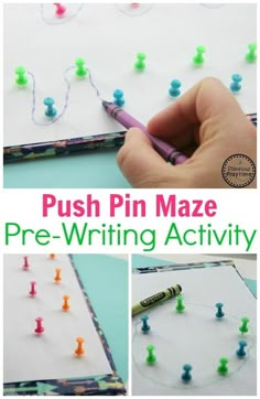 the push pin maze is an easy activity for kids to practice their handwriting and writing skills